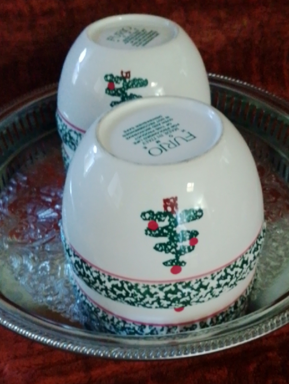 Italian Vintage Furio Ceramic Christmas Tree Soup, Cereal Bowls made in Italy.